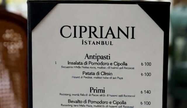 Cipriani İstanbul Menü fiyat listesi