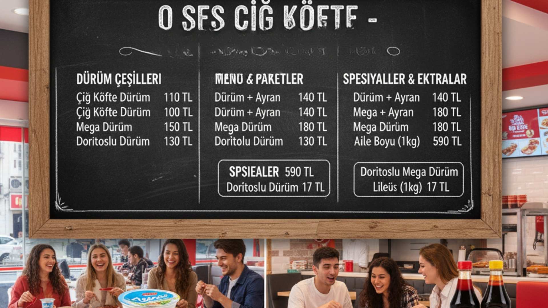 O Ses Çiğ Köfte Menü fiyat listesi