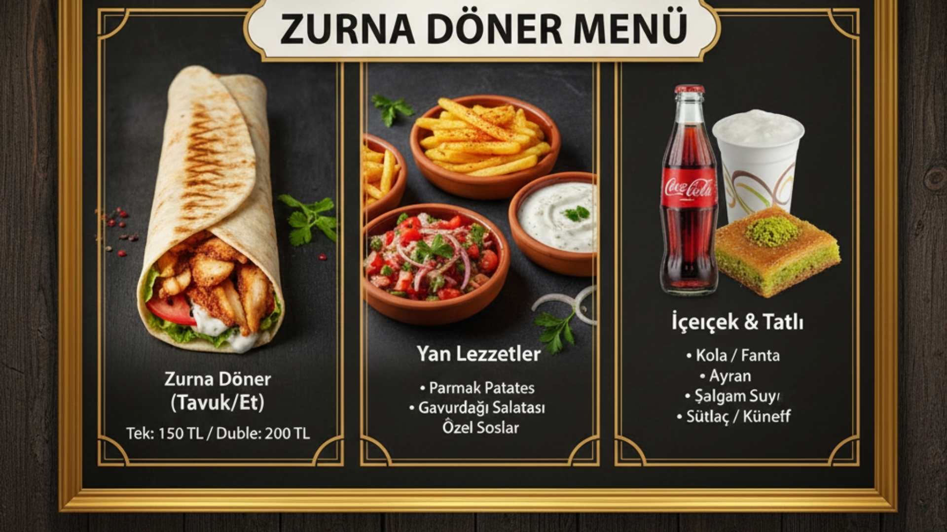 Zurna Döner Menü fiyat listesi